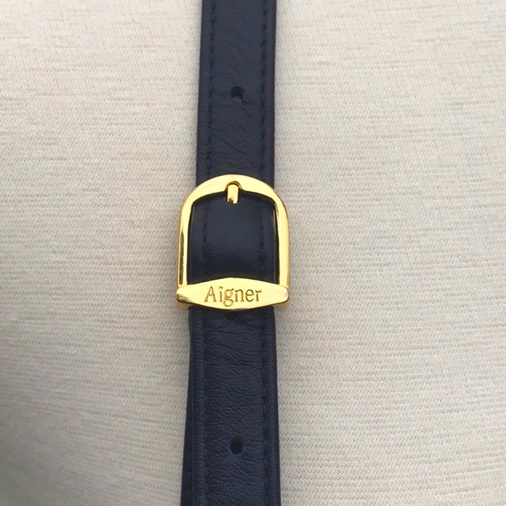 Vintage Etienne Aigner Leather Navy Blue Shoulder Bag with Gold Accents - Picture 4 of 16